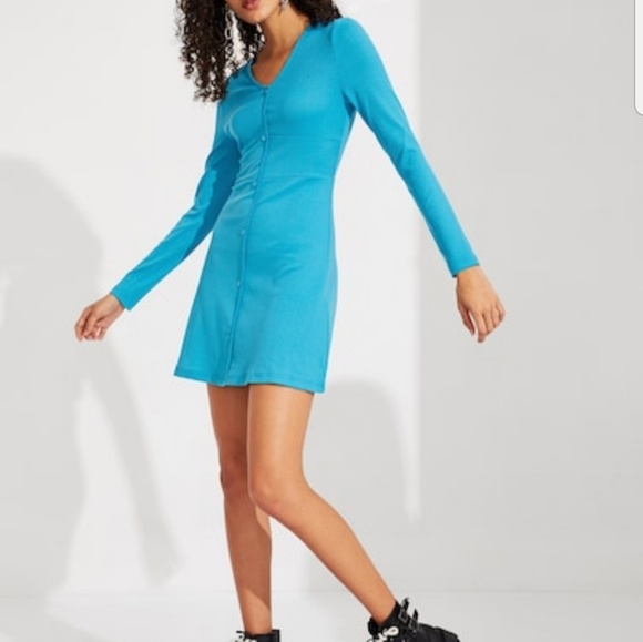 BLUE RIBBED DRESS - Picture 2 of 4